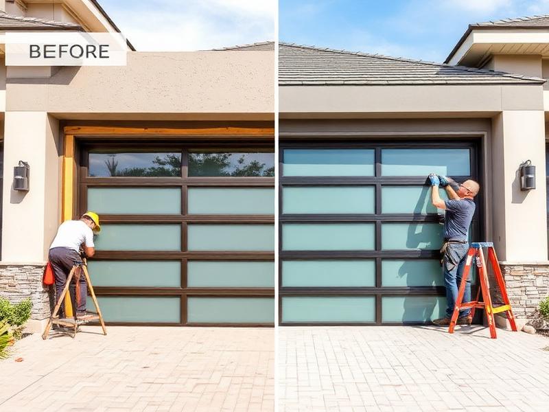 Professional garage door installation with glass panel door