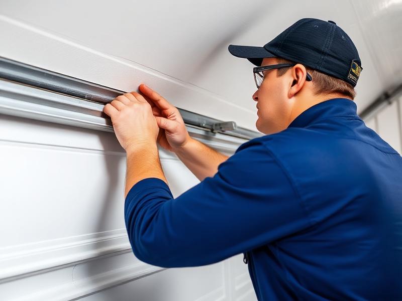 Technician repairing garage door mechanism